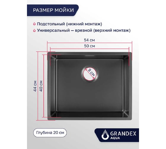 Мойка Grandex AQUA OPTIMA 54 PVD ANTHRACITE 5011363