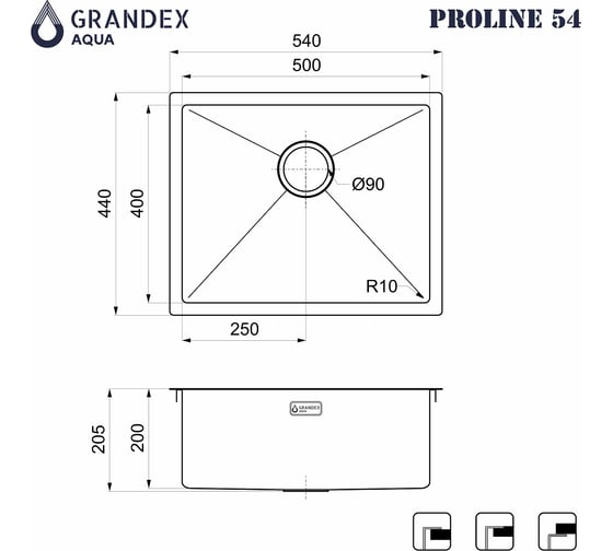 Мойка Grandex AQUA PROLINE 54 PVD GOLD 5041741