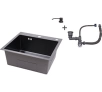 Мойка из нержавеющей стали Alcora Vegas 50х45 см, цвет черный, в комплекте сифон и диспенсер 2011611NB+3046506B+П32ВС