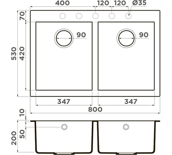 Мойка Omoikiri Bosen 80-2-BL Tetogranit, черный 4993836