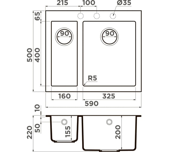 Мойка Omoikiri Bosen 59-2-GR Tetogranit, leningrad grey 4993558