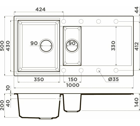Мойка Omoikiri Sakaime 100-2-BL Tetogranit, черный 4993892