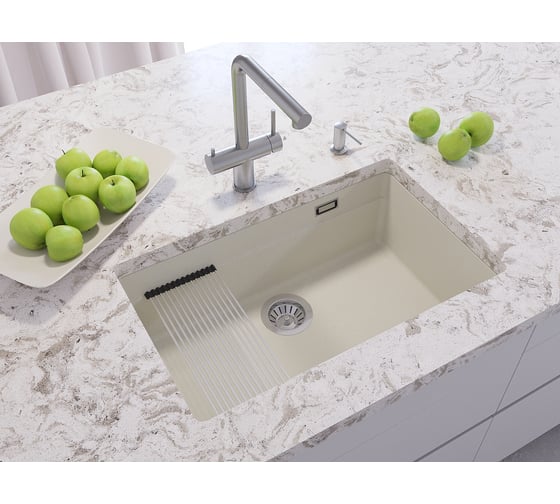 Кварцевая кухонная мойка Grandex AQUA COMFORT 73U ARCTIC 500301