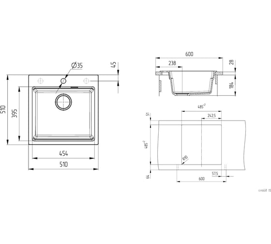 Кварцевая кухонная мойка Grandex AQUA COMFORT 51F CARBON 500404