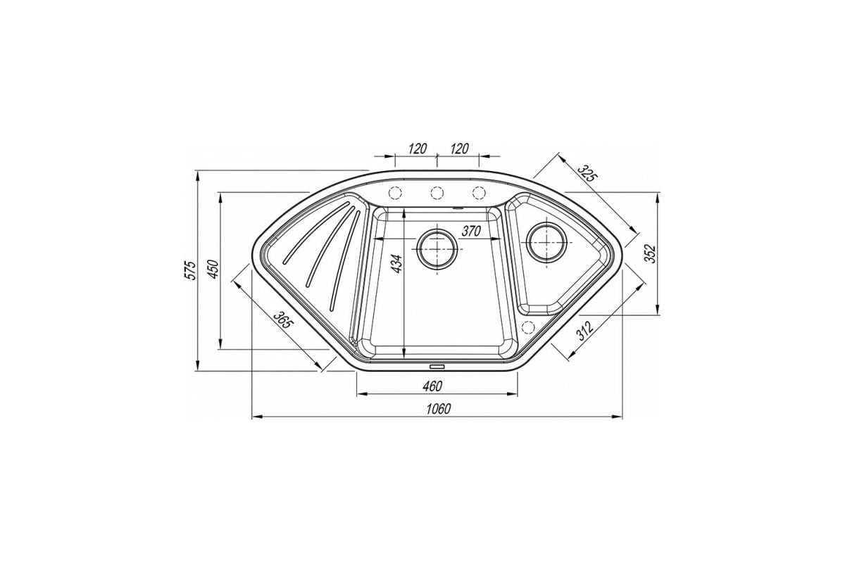 Угловая раковина для кухни размеры