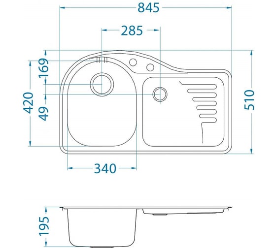 Мойка ALVEUS ALGRANIT FUTUR 40R A70 845x510 в комп.с сифоном 1015604