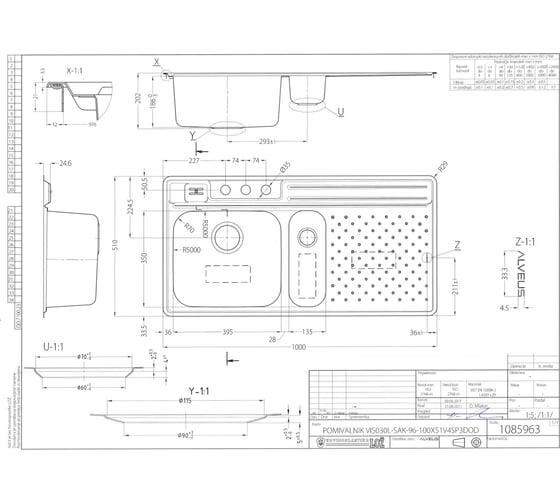 Мойка ALVEUS VISION 30L SAT-90 1000x510 в комп.с сифоном 1085963