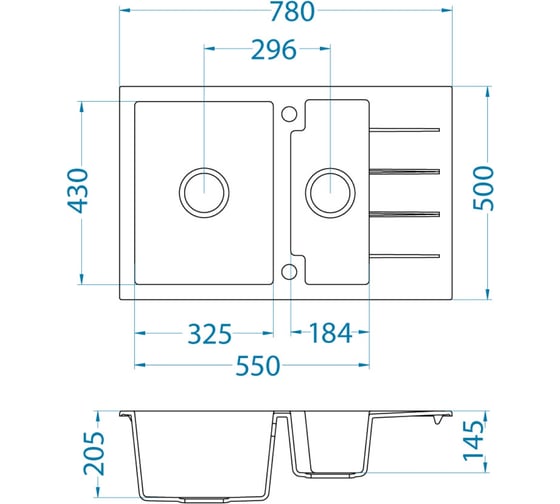 Мойка ALVEUS CUBO 40 A23 CREAM 780x500 1+1/2 в комп.с сифоном 1088553