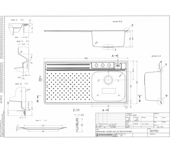 Мойка ALVEUS VISION 10R SAT-90 1000x510 в комп.с сифоном 1037752