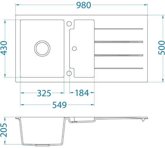 Мойка ALVEUS CUBO 60 A11 ARCTIC 980x5001X/62 в комплекте с сифоном 1054747