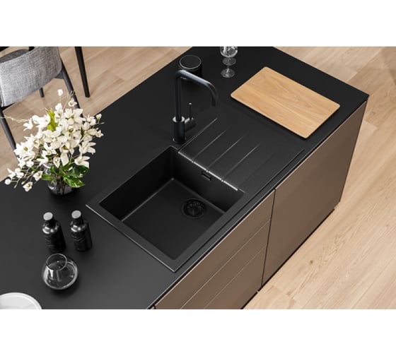 Мойка ALVEUS CADIT 40 CARBON - G91 860x500 1X в комплекте с сифоном 1148149 BLACK EDITION 1148160