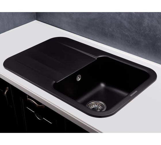 Кухонная гранитная мойка Kuppersberg LIRA 1B1D BLACK METALLIC 8322