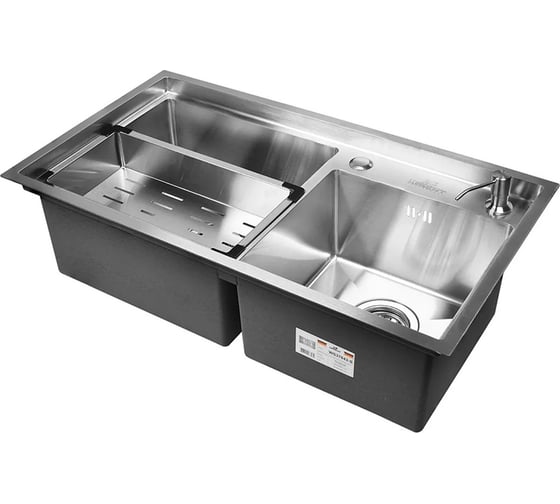 Кухонная мойка из нержавеющей стали WISENT 7843-S с коландером и дозатором KWS7843-S WS7843-S/W302644/W405A/WGER011 1