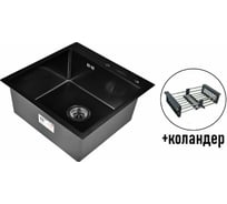 Комплект мойка из нержавеющей стали WISENT с PVD, с коландером WGS35050B/WGER019B/W302644B
