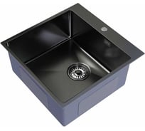 Мойка MIXLINE PRO настольный монтаж, 50x50 см, 2,0 мм, выпуск 3 1/2, 20 см, с сифоном, черный графит 556575