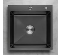 Кухонная мойка из нержавеющей стали OUTE с PVD покрытием 50x50 см с сифоном, цвет черный матовый T75050H