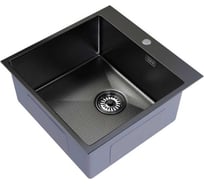 Мойка MIXLINE PRO настольный монтаж, 50x50 см, 2.0 мм, выпуск 3 1/2, 20 см, с сифоном, черный графит, НАНО декор 556578