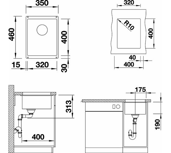 Кухонная мойка BLANCO SUBLINE 320 U SILGRANIT серый беж, с отводной арматурой InFino 523414