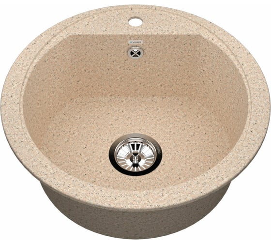Мойка для кухни VIGRO из искусственного мрамора, (525х525х200) круглая с противоскользящим дном и защитой от брызг VG105 терра