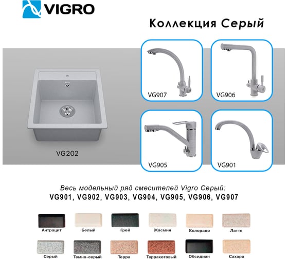 Мойка для кухни VIGRO VG202 серый