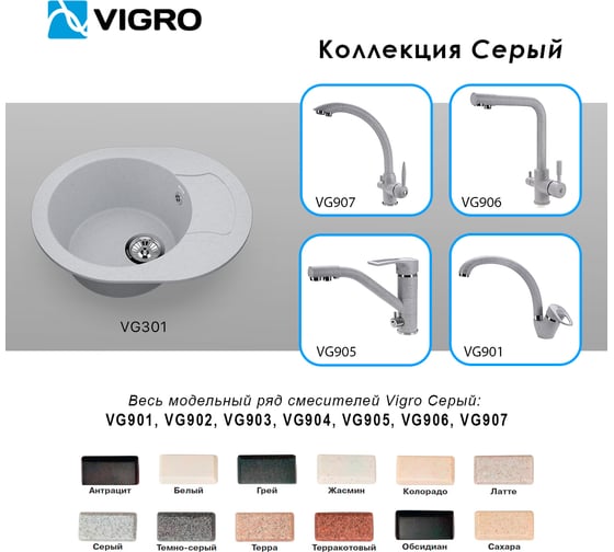 Мойка для кухни VIGRO VG301 серый