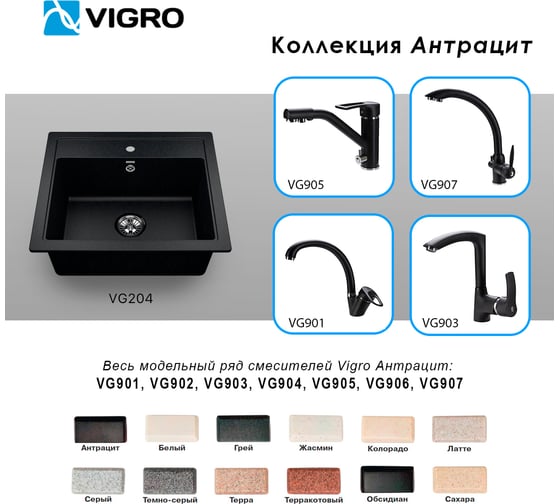 Мойка для кухни VIGRO VG204 антрацит