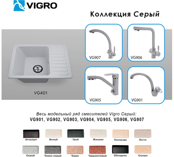 Мойка для кухни VIGRO VG401 серый