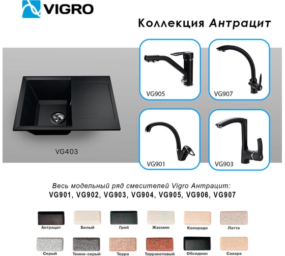 Мойка для кухни VIGRO VG403 антрацит