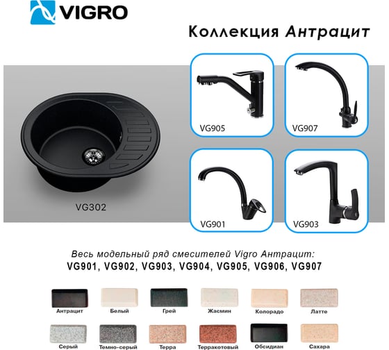 Мойка для кухни VIGRO VG302 антрацит