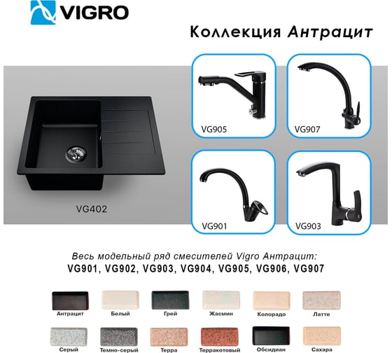 Мойка для кухни VIGRO VG402 антрацит