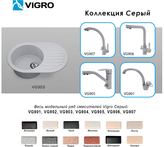 Мойка для кухни VIGRO VG303 серый