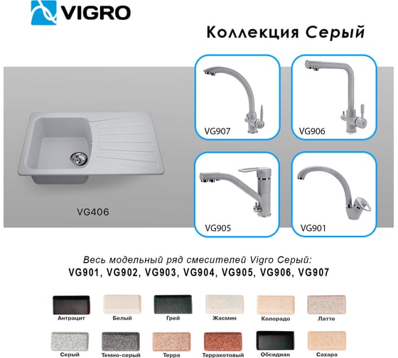 Мойка для кухни VIGRO VG406 серый