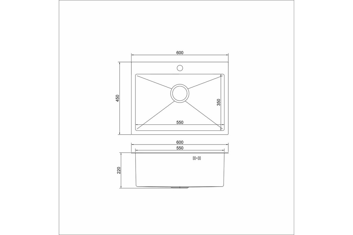 Настольная мойка MIXLINE PRO 60x45, 3 мм, выпуск 3 1/2, 22 см, с ...