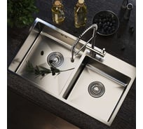 Настольная мойка MIXLINE PRO 72x40, 3мм, 2-х чашевая, выпуск 3 1/2, 22 см, с сифоном, сатин 547240