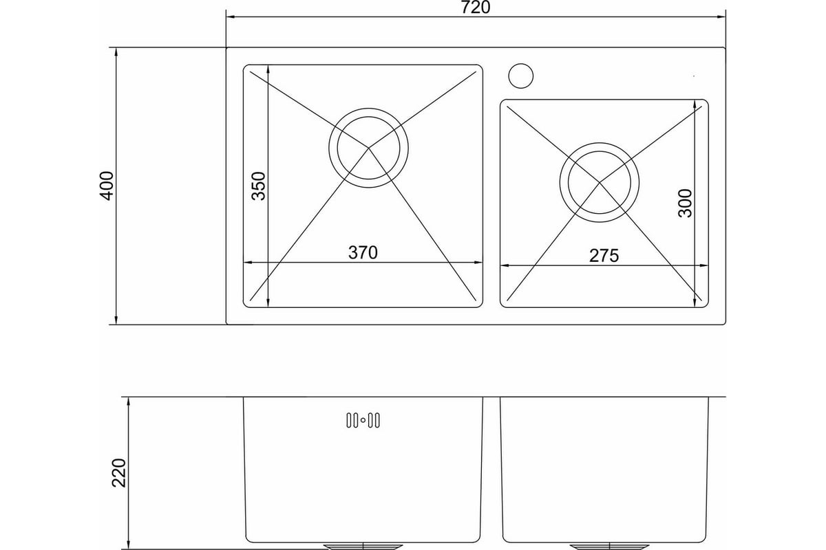 Настольная мойка MIXLINE PRO 72x40, 3 мм, 2-х чашевая, выпуск 3 1/2, 22 ...