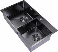 Настольная мойка MIXLINE PRO 72x40, 3 мм, 2-х чашевая, выпуск 3 1/2, 22 см, с сифоном, черный графит 547241
