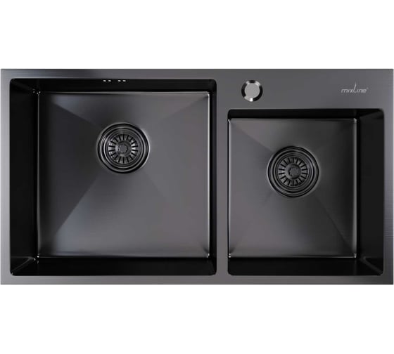 Настольная мойка MIXLINE PRO 72x40, 3 мм, 2-х чашевая, выпуск 3 1/2, 22 см, с сифоном, черный графит 547241