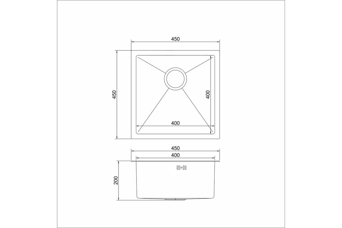 Подстольная мойка MIXLINE PRO 45x45, 3 мм, выпуск 3 1/2, 20 см, с ...