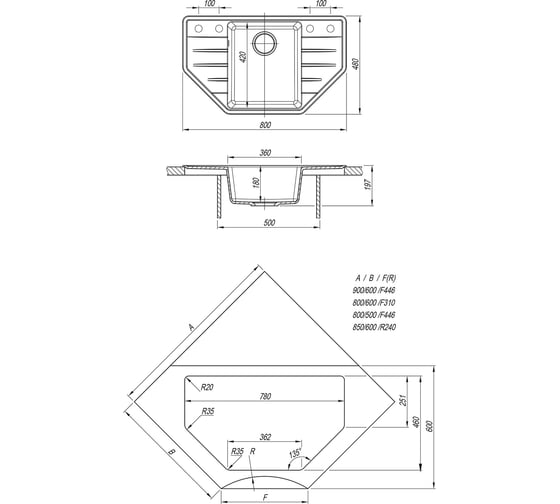 Мойка ZOX 13 угловая, песочная, 480x800x180 мм ZX-GM 548593