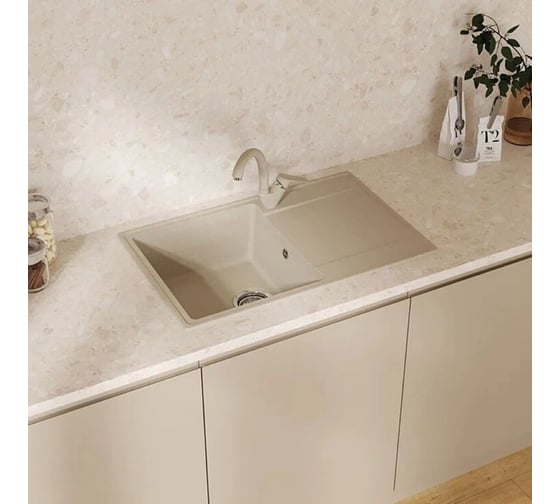 Мойкa MIXLINE ML-GMU07 УЛЬТРА с крылом, бежевый камень, 735_475 мм глуб. чаши 175 556735