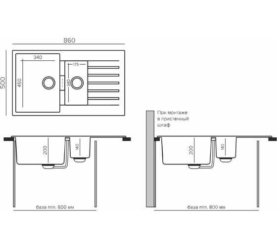 Кухонная мойка Tolero Loft TL-860 (№001 Серый металлик) 473936