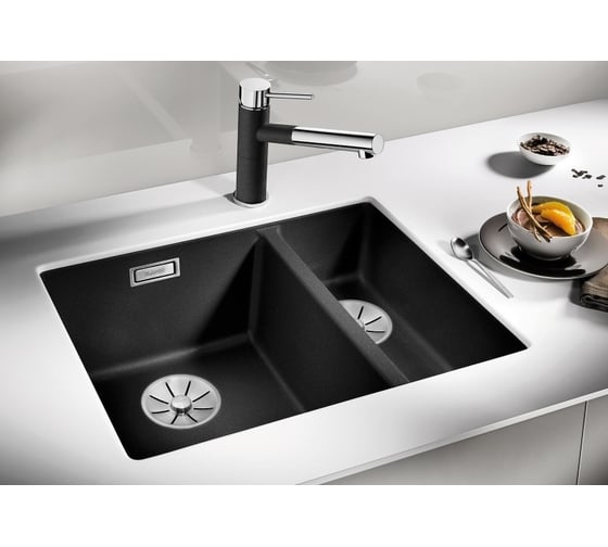 Мойка Blanco SUBLINE 340 160 U Silgranit серый беж (чаша слева), с отводной арматурой InFino 523556