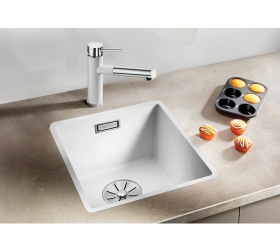 Мойка Blanco SUBLINE 320 F белый, с отводной арматурой InFino 523419