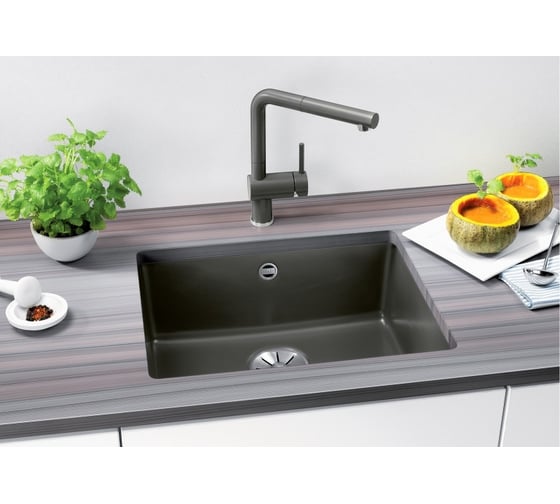 Мойка Blanco SUBLINE 500 U керамика PuraPlus, глянцевый, магнолия, с отводной арматурой InFino 523734