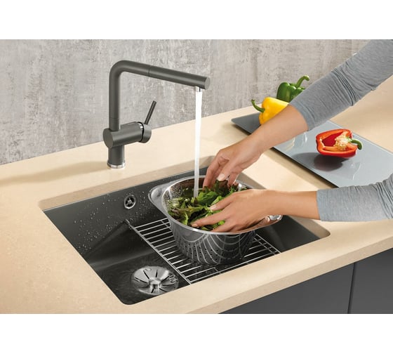 Мойка Blanco SUBLINE 500 U керамика PuraPlus, глянцевый, магнолия, с отводной арматурой InFino 523734