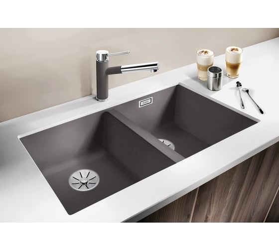 Мойка Blanco SUBLINE 350 350 U Silgranit серый беж, с отводной арматурой InFino 523581