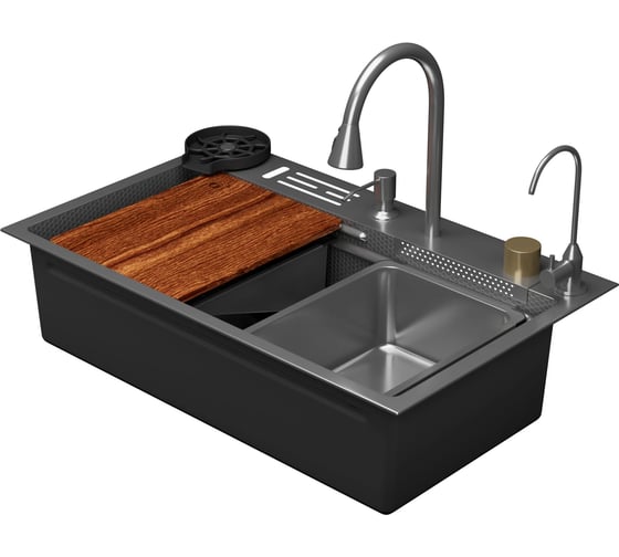 Кухонная мойка многофункциональная DQ нержавеющая сталь сатин в комплекте со смесителем и аксессуарам DKS754604