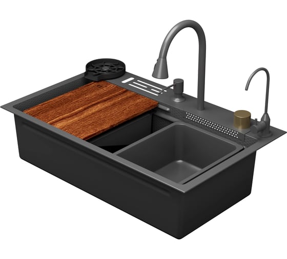 Кухонная мойка многофункциональная DQ нержавеющая сталь матовый серый в комплекте со смесителем и акс DKS754606