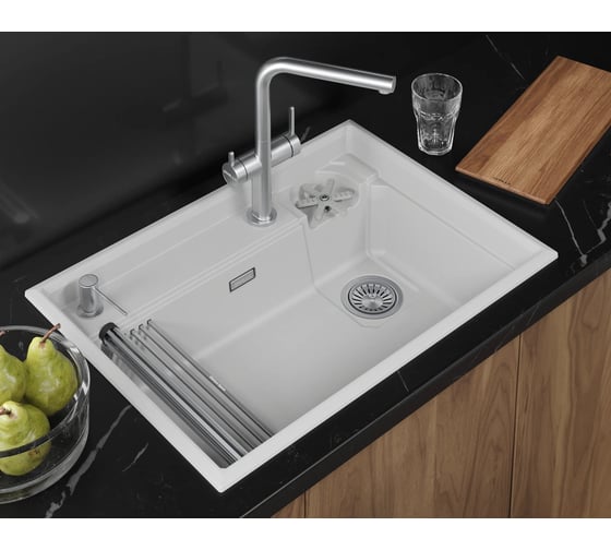 Кухонная мойка Granula KS, белый, кварц, RINZER 7308R, АРКТИК