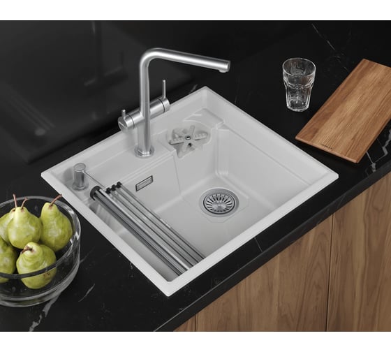 Кухонная мойка Granula KS, белый, кварц, RINZER 5807R, АРКТИК